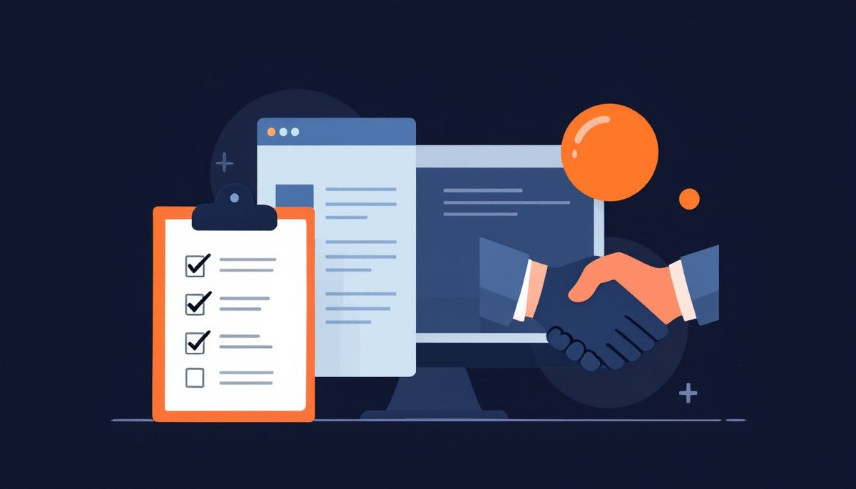 Ilustración editorial de Seonergy sobre checklist para elegir agencia de diseño web en Yecla